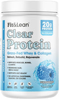 Fit &amp Lean Clear Protein Powder with Whey Isolate Protein and Collagen Grass Fed Muscle Recovery Skin Joints GLP-1 Support 0g Sugar Blue Raspberry 20 Servings