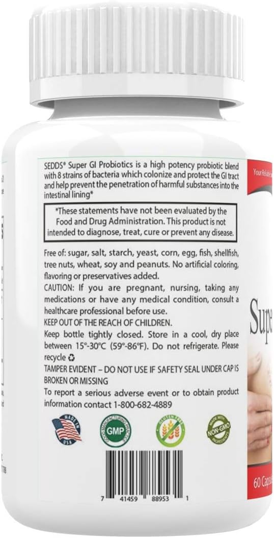 Super GI Probiotics 112.5 Billion CFU per Serving Supports Digestive Health &amp May Relieve Gastrointestinal Distress | Highest Potency 8 Strain Formula | 60 Capsules