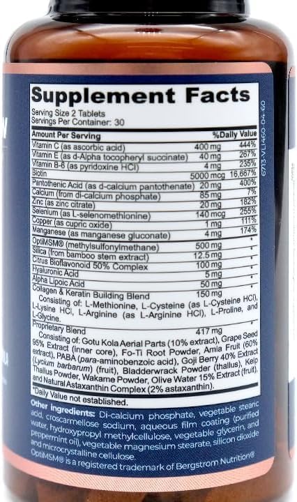 SRILabs Renewglow Biotin 5000mcg Hair Growth Supplement for Women 40 Plus - Gotu Kola Vitamin E C Zinc for Healthy Hair Skin and Nails – with 27 Beauty Enhancing Nutrients