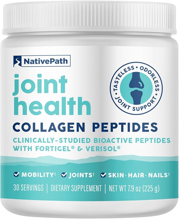 NativePath Joint Health Advanced Formula Type 1 &amp 3 Peptides with Fortigel &amp Verisol Grass-Fed Unflavored Collagen for Women &amp Men 30 Servings