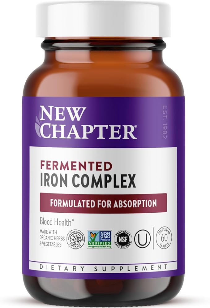 New Chapter Iron Supplement Whole-Food Fermented Iron Complex Made with Organic Vegetables &amp Herbs + One Daily Non-Constipating Dose- 60ct 2 Month Supply
