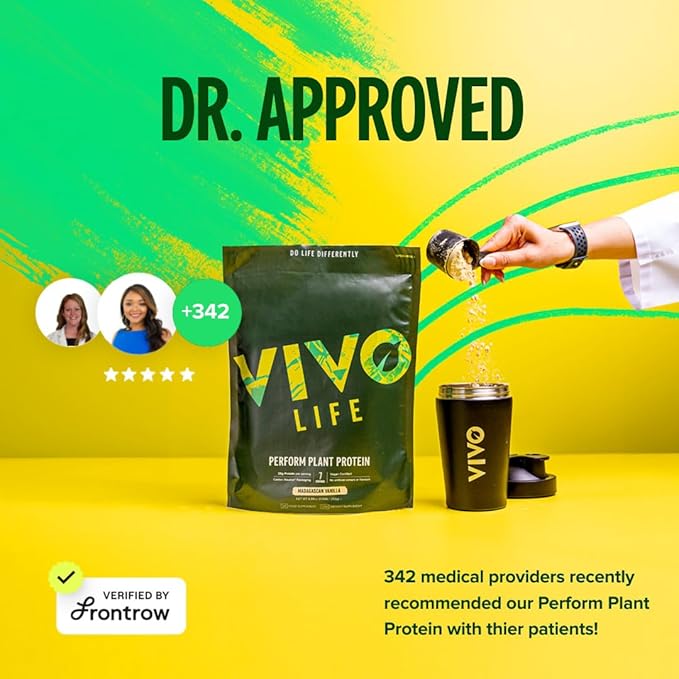 Vivo life Perform Plant Protein Powder - Pea &amp Hemp Protein Blend with BCAA (34.85 oz Vanilla)