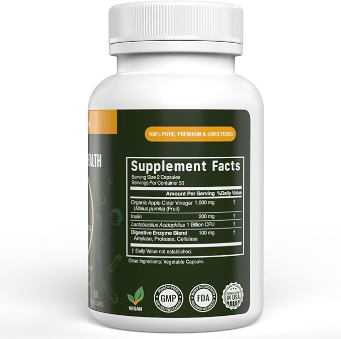 Vital Gut Health 4in1 Formula with Apple Cider Vinegar Prebiotics &amp Probiotics Digestive Enzymes for Strong Immunity Support and Complete Gut and Digestion Support- 30 Days Supply