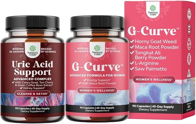 Bundle of Green Coffee Bean Extract for Uric Acid Cleanse &amp Detox with Turmeric Tart Cherry &amp Celery Seed and G-Curve Butt and Breast Growth Capsules - Horny Goat Weed Muira Puama &amp Maca