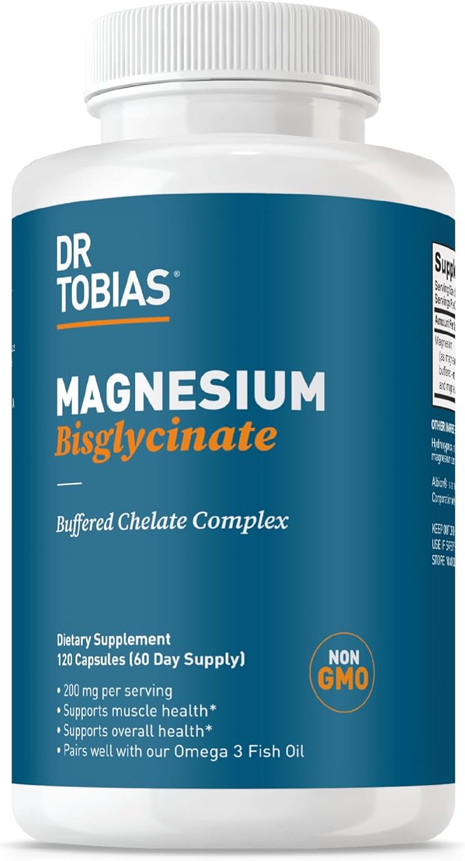Dr. Tobias Magnesium Bisglycinate - High Absorption Magnesium Buffered Chelate Complex 200 mg per Capsule | Supports Energy Muscle Bone &amp Joint Health - Non-GMO Magnesium Supplement 120 Capsule