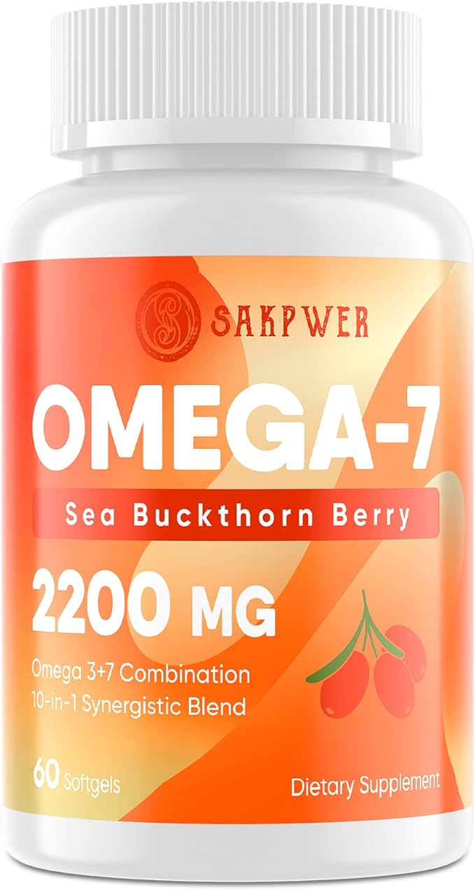 Omega-7 Sea Buckthorn Oil - with Omega-3 EPA/DHA Fish Oil Cinnamomum Fenugreek ALA Green Tea Cayenne Pepper Turmeric Resveratrol Black Pepper - Gluten-Free 60 Softgels