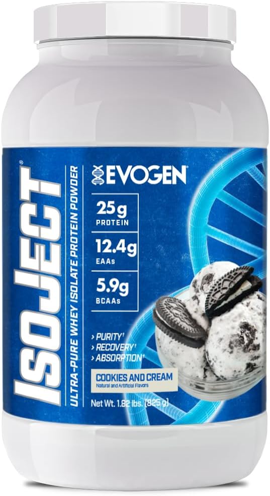 Evogen Isoject - Whey Protein Isolate | Ultra-Pure Whey Protein Powder with Ignitor Enzymes BCAAs and EAAs | Enhanced Absorption &amp Recovery | Cookies and Cream | 25 Servings
