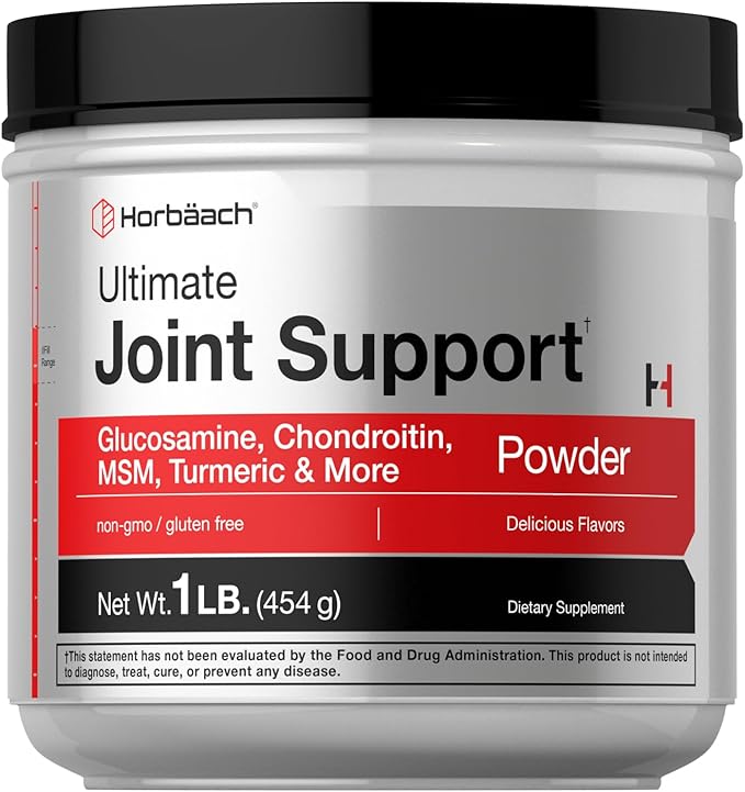Horbaach Joint Support Supplement Powder | 1 lb | Glucosamine Chondroitin MSM &amp Turmeric | for Men and Women | Non-GMO &amp Gluten Free