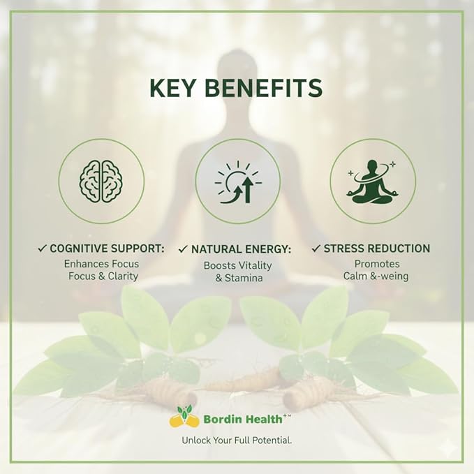 Bordin Health+ Ashwagandha Forte 650 with Black Pepper Organic Dietary Supplement for Stress &amp Mood 60 Vegan Capsules Supports Overall Health and Hormones