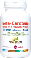 NEW ROOTS HERBAL Beta-Carotene 25000 IU Supplements | Vitamin A (90 Softgels) | Full Spectrum of Carotenoids | Naturally Sourced from Non-GMO Red Palm Fruit + Organic Flax Seed Oil