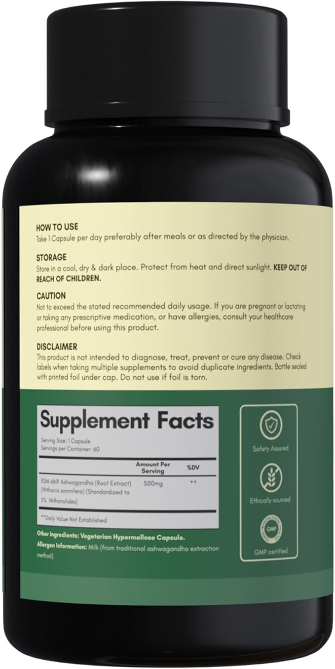 Rasayanam Ashwagandha KSM-66® | 5% Withanolides for Max Results |100% Pure Root Extract | Energy &amp Recovery Support | World’s Strongest Ashwagandha | 60 Capsules