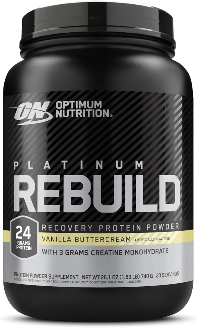 Optimum Nutrition Platinum Rebuild Premium Platinum Blend Protein Powder with Creatine Vanilla Buttercream 20 Servings