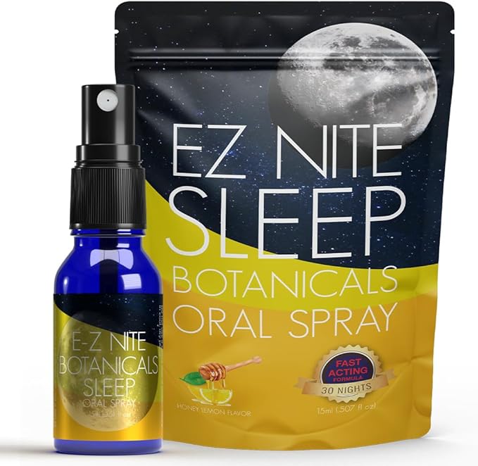EZ Nite Sleep Botanicals Oral Spray Non-Melatonin Chamomile Passion Flower Extracts Magnesium Valerian Root L-Theanine Honey Lemon Flavor 30-Night Supply Non-GMO Gluten-Free Non-Habit Forming