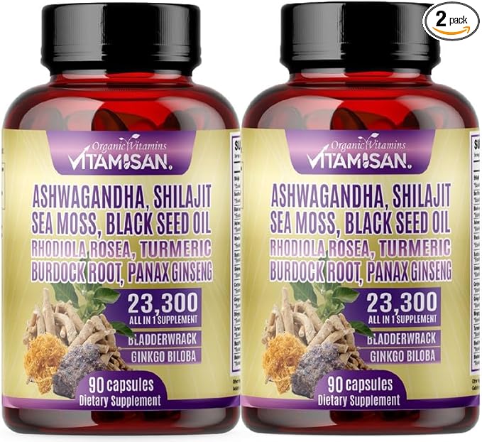 Shilajit Sea Moss Complex – Herbal Dietary Supplement – (2-Pack) 180 Capsules with Turmeric Ginseng &amp Black Seed Oil