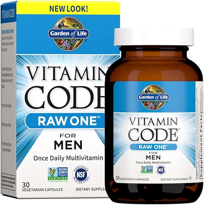 Garden of Life Vitamin Code Raw One Men's Multivitamin with Zinc Supplements for Immune and Skin Health 30 Capsules