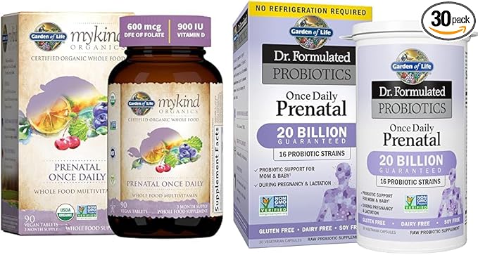Garden of Life Organics Prenatal Vitamin: Folate for Energy &amp Healthy Fetal Development &amp - Dr. Formulated Probiotics Once Daily Prenatal - Acidophilus and Bifidobacteria Probiotic Support