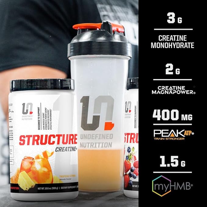 Undefined Nutrition Structure Creatine+ by Brian Shaw (30 Servings) –Micronized Creatine Monohydrate + Magnesium Creatine Chelate &amp HMB and Peak ATP-Strength Power Recovery (Berry Splash)