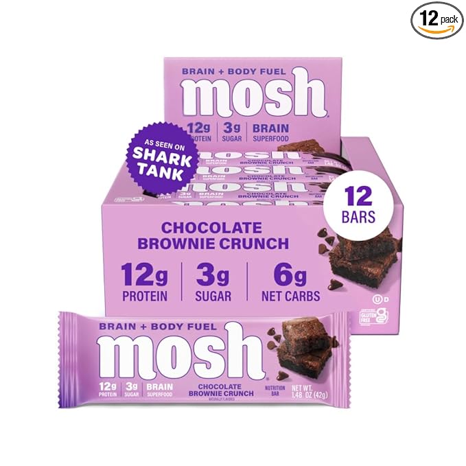 MOSH Chocolate Brownie Keto Protein Bars High Fiber Low Carb Gluten Free High Protein Brain Healthy Snack 12 Count