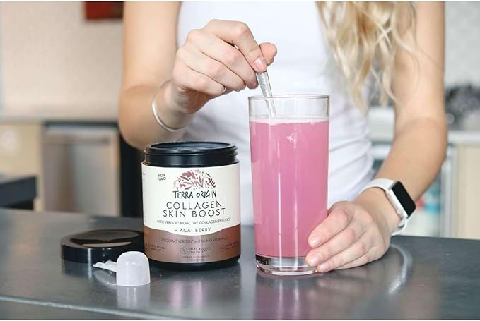 TERRA ORIGIN Collagen Hydrolyzed Peptide Powder | Supports Healthy Skin Hair and Nails | with Verisol and Vitamin C for Women and Men | Acai Berry