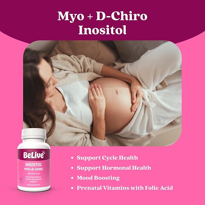 BeLive Myo-Inositol &amp D-Chiro Inositol Supplement – 2 Pack – 90 Capsules Each – 40:1 Ratio with Folic Acid for Women