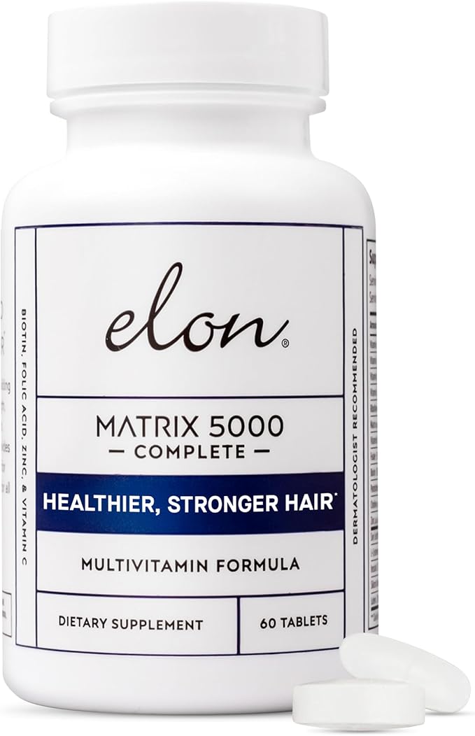 Elon Matrix 5000 Complete Multivitamin — Skin Hair and Nail Growth Vitamins — Healthy Hair Growth Vitamins for Women &amp Men — 5000Mcg Biotin Supplement (60 Day Supply)