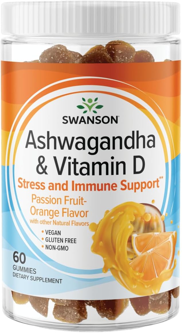 Swanson ASHWAGANDHA &amp VIT D Pass FRT 60 GMMY