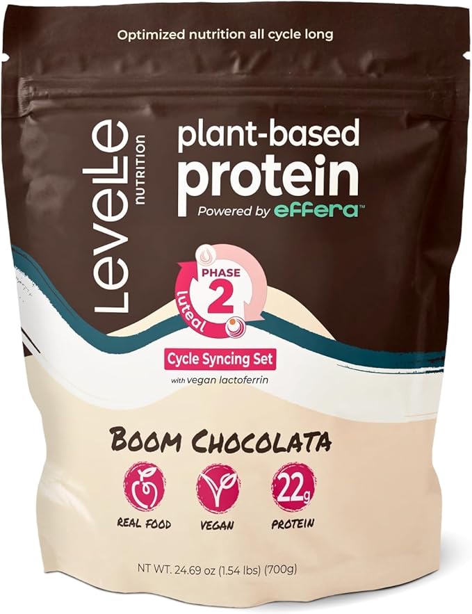 Boom Chocolata Plant-Based Protein Powder - Phase 2: Luteal | Pea &amp Pumpkin Protein | Iron Fiber &amp Vegan Lactoferrin | No Artificial Sweeteners