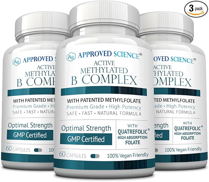 Approved Science Methylated B Complex – Full Bioactive Vitamin B Complex - Folate (5-MTHF) Methylated Vitamin B12 P5P – Methylation Support – Choline Betaine - 60 Capsules - Pack of 3