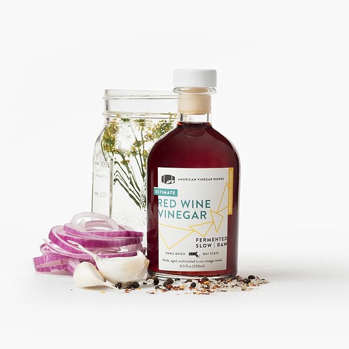 American Vinegar Works - Organic Extra Virgin Olive Oil &amp Red Wine Vinegar - 8.5oz of Red Wine Vinegar and 16.9oz of EVOO - Perfect ratio for Salad Dressing Marinades and More! Great Gift Giving