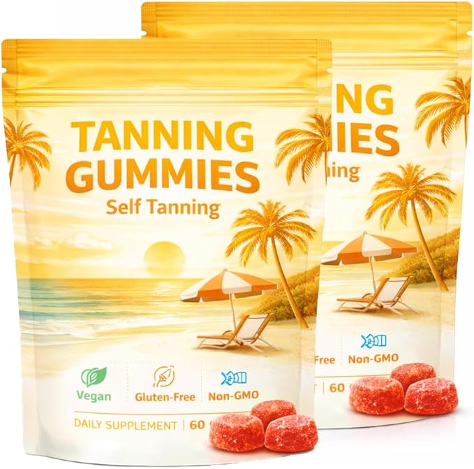 Tanning Gummies with Vitamin C &amp E Astaxanthin Beta Carotene for Natural Looking Glow Bronzing Non-GMO Vegan &amp Sugar Free - 60 Count (MangoS)