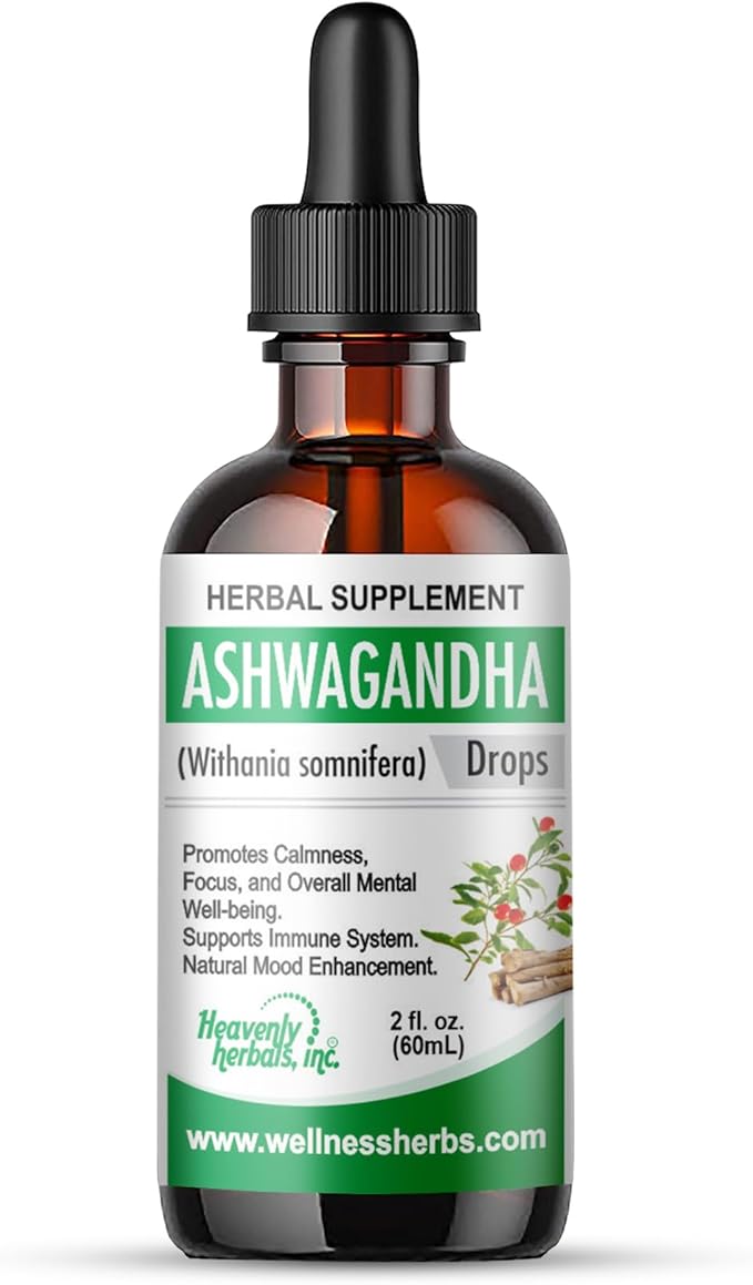 Ashwagandha Drops – Natural Liquid Extract to Promote Calmness Support Mood &amp Immune System | Ancient Ayurvedic Remedy – 2.0 fl. oz - Wellnessherbs Ships from USA.