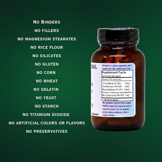 78 Benzoflavone | 612mg Per Capsule | 60 Veggie Capsules | Anti Aromatase Anti Cortisol | Hormonal Balance Cognitive Function &amp Heart Health Support | Glass Bottle | Stearate-Free