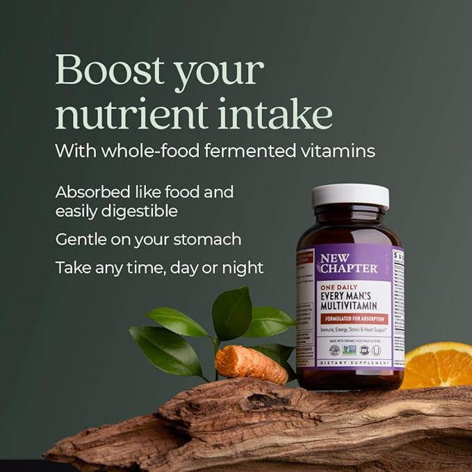 New Chapter Men’s Multivitamin B6 Extra B12 D3 Vitamin C &amp Zinc Immune Heart Cellular Energy and Brain Health Gentle on The Stomach One Daily Non-GMO Gluten-Free 18+ 72 Tablets