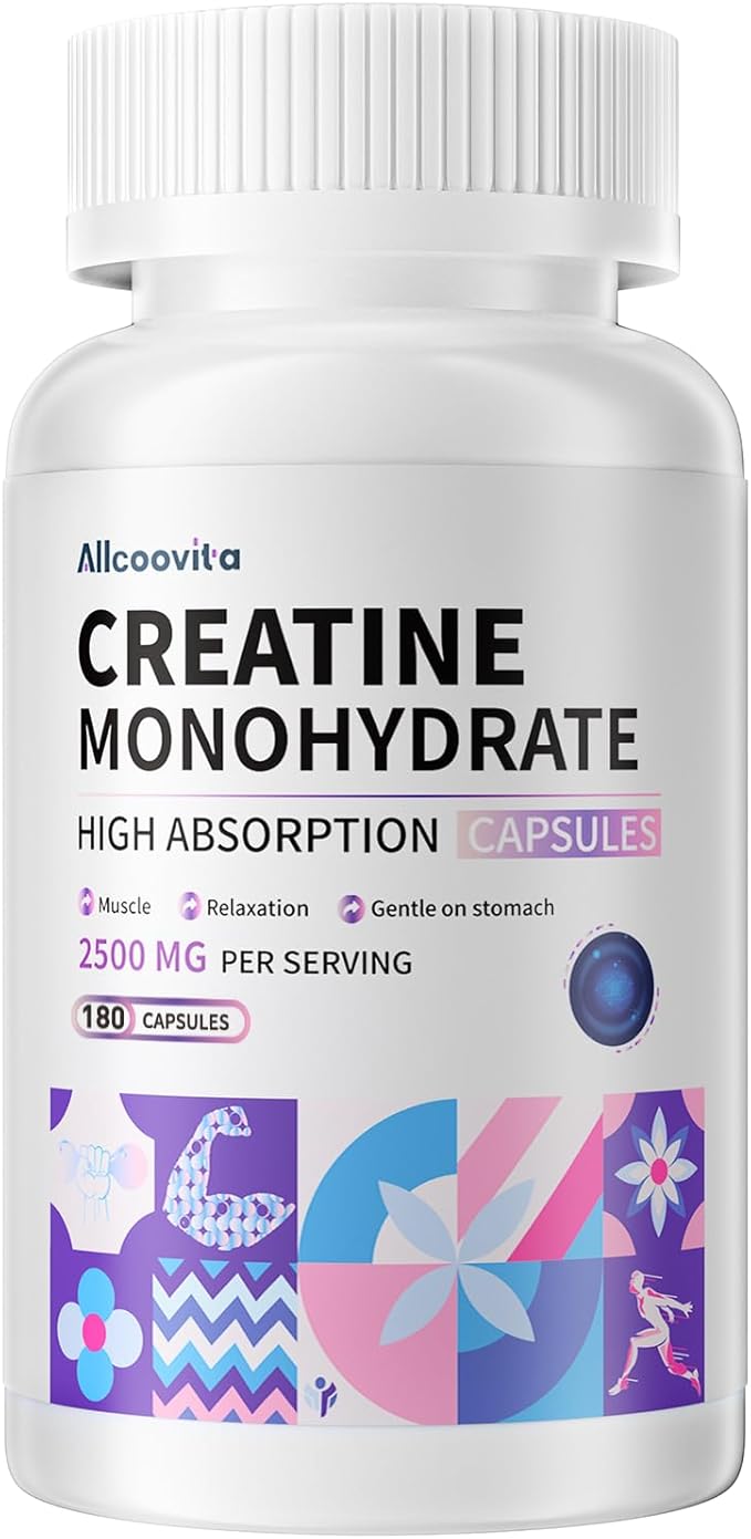 Creatine Monohydrate Capsules -3 Creatine Capsules per Serving 2500mg Gluten Free 180 Capsules