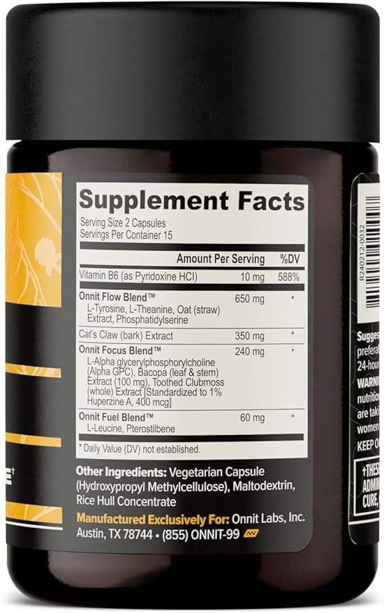 ONNIT Alpha Brain Nootropic Brain Supplement for Focus Memory Mental Clarity Cognitive Support with L-Theanine and Vitamin B6 30 Count Capsules