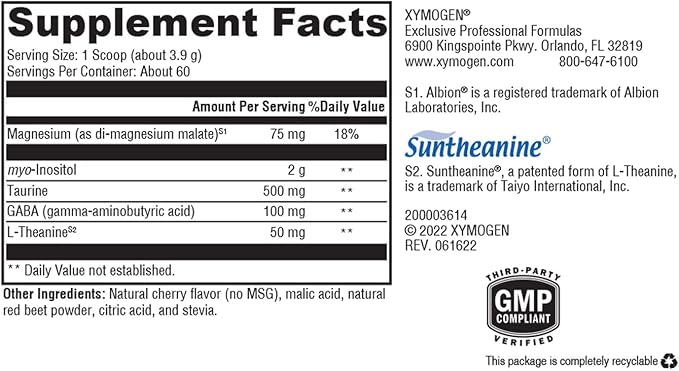 XYMOGEN RelaxMax Drink Mix - Promotes Relaxation Stress Resiliency + Hormone Support - Magnesium Powder with Myo-Inositol GABA L-Theanine - Cherry Flavor Mood Support Supplement (8.25 oz)