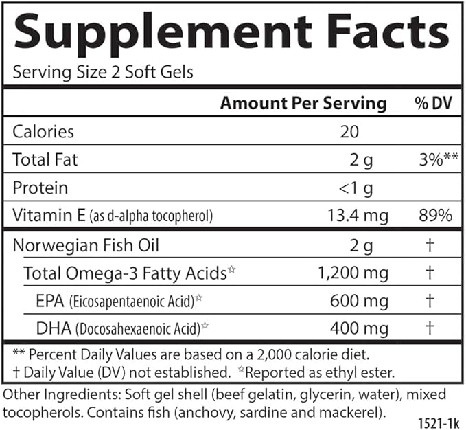 Carlson Super Omega-3 Gems Norwegian 1200 mg Omega-3s 100 Soft Gels