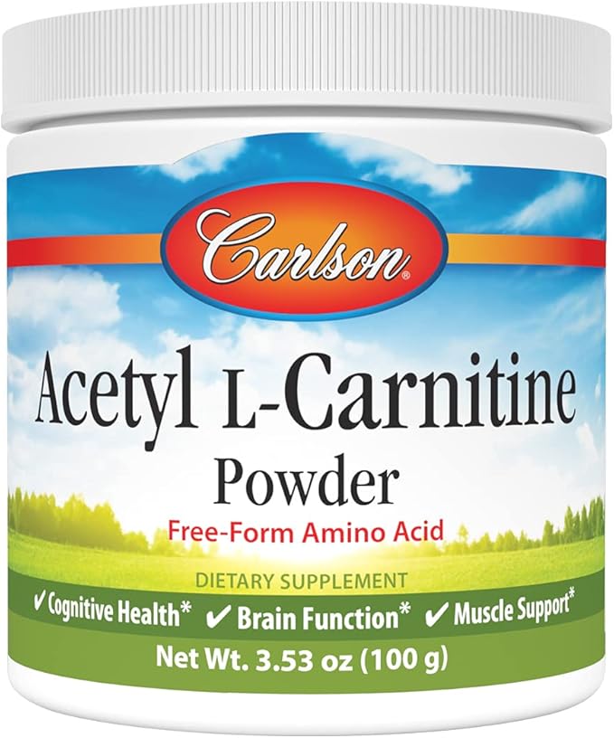 Carlson - Acetyl L-Carnitine Powder Free-Form Amino Acid Cognitive Health Brain Function &amp Muscle Support 3.53 oz (100 g)