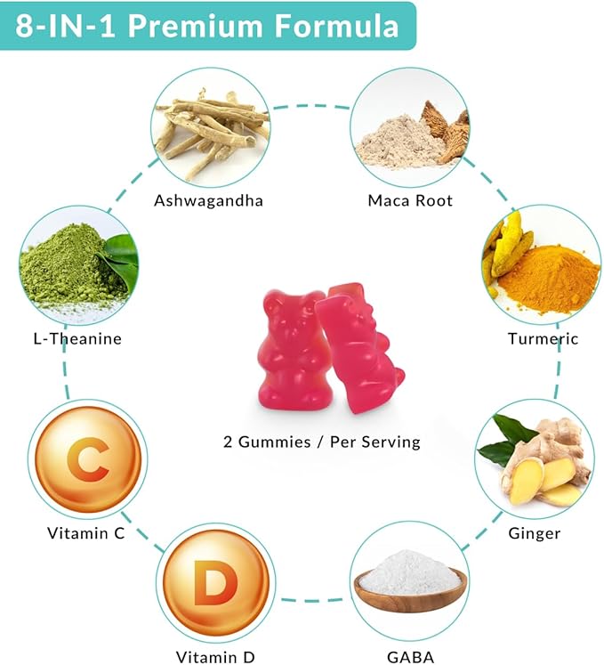Ashwagandha Gummies Ashwagandha with L-Theanine Maca Root Vitamin D for Women &amp Men