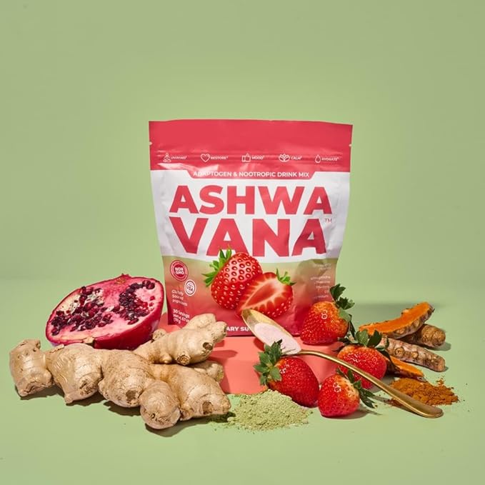 ASHWAVANA Zen Relax Drink Mix - Nootropic Adaptogen-Infused Ashwagandha Beverage - Rhodiola Magnesium L-Theanine - Restore &amp Unwind - Alcohol Alternative - Strawberry Flavor - 30 Count (Pack of