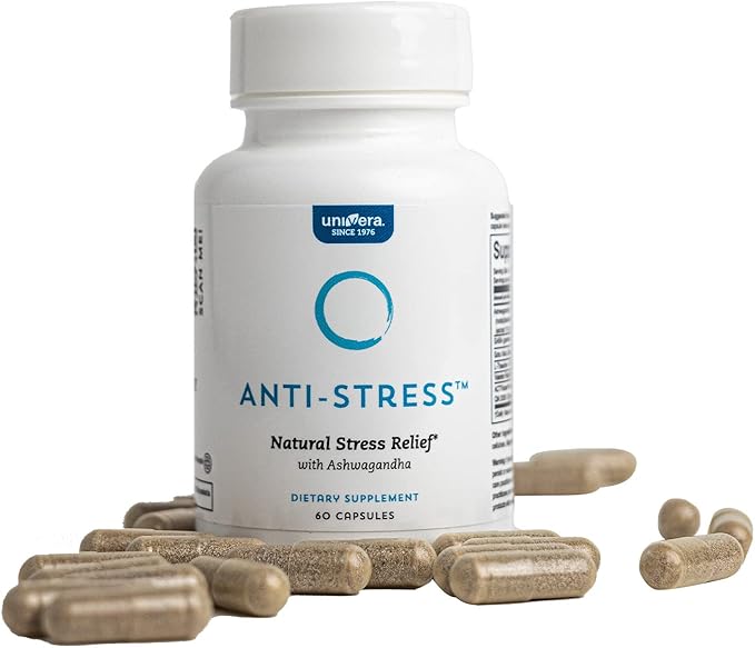 Univera Anti-Stress Stress Relief Supplement Ashwagandha GABA L-Theanine &amp Gotu Kola 60 Count Capsules