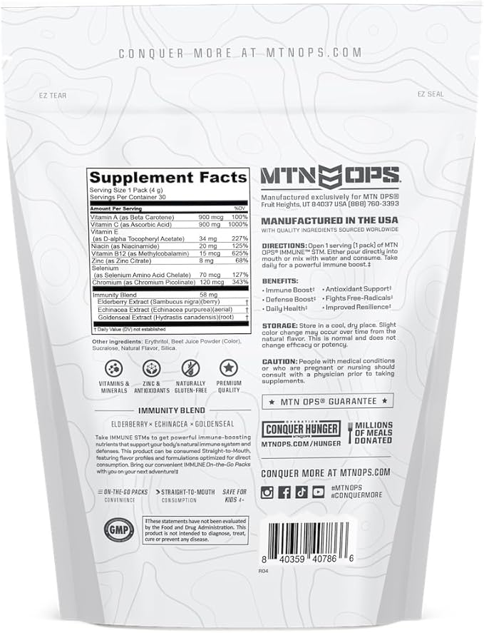 MTN OPS Immune STM Powder Drink Mix Vitamin C Vitamin D Zinc &amp Antioxidants for Daily Immune Support Hydration &amp Wellness 30 Servings Raspberry
