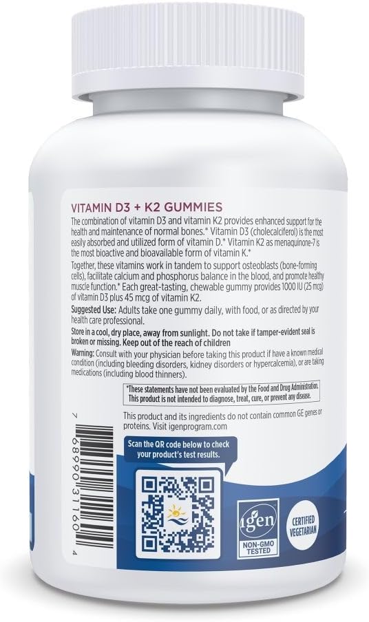 Nordic Naturals Vitamin D3 + K2 Gummies Pomegranate - 60 Gummies - 1000 IU Vitamin D3 + 45 mcg K2 - Great Taste - Bone Health Promotes Healthy Muscle Function - Non-GMO - 60 Servings