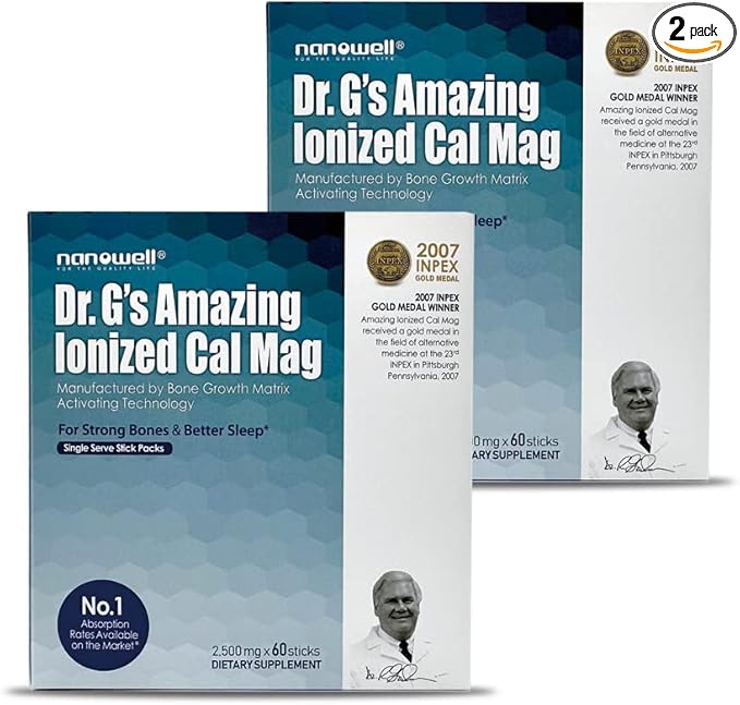 Dr G's Amazing Ionized Cal Mag - Bone Health Calcium Magnesium Powder Supplement - 60 Sticks x 2 Packs for 4 Months (120 Count)