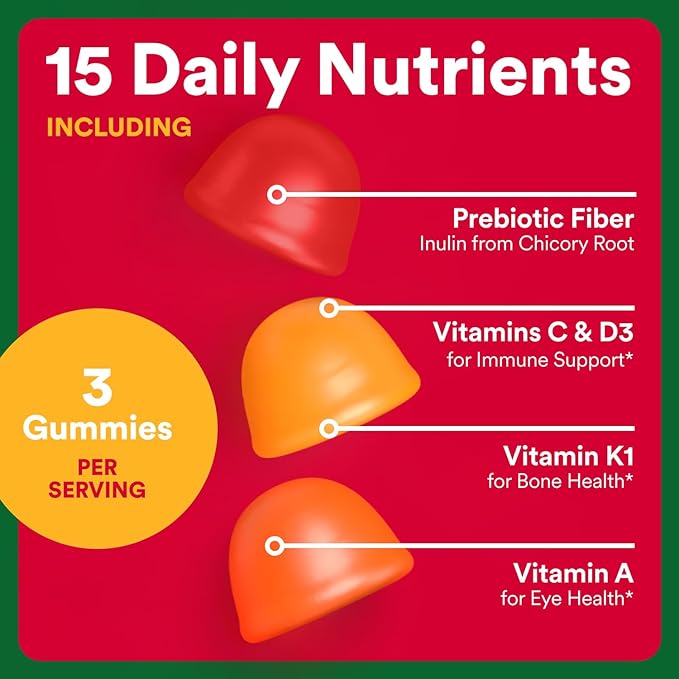 SmartyPants Fiber Supplement &amp Multivitamin for Men &amp Women Prebiotic Fiber Gummies with Omega 3 (DHA/EPA) Vitamin D3 C Vitamin B12 B6 A K &amp Zinc 90 Count (30 Day Supply)