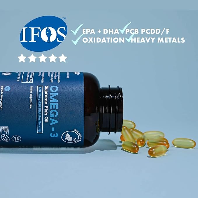 Omega-3 Supreme Fish Oil 1400 mg. MSC Certified +75% Omega-3s 1050 mg 644/336 NO Fish-Burps &amp Improved Absorption | Molecular Distilled Mercury/PCB/Toxin Tested (90 Count (S))