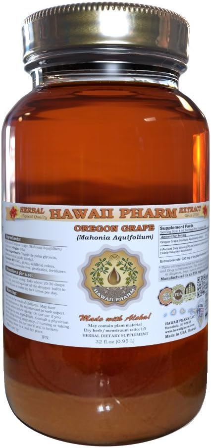 Hawaii Pharm Oregon Liquid Extract Oregon (Mahonia aquifolium) Tincture Herbal Supplement Made in USA 32 fl.oz
