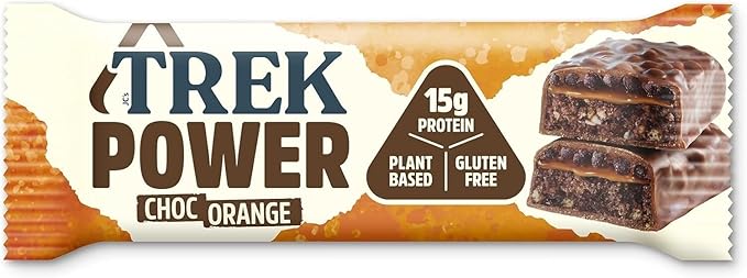 Trek High Protein Power Chocolate Orange 55g (Pack of 16 Bars)- Gluten Free - Vegan Snack