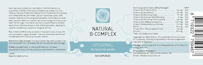 Natural Liposomal B Complex Capsules with All 6 Important B Vitamins (60)