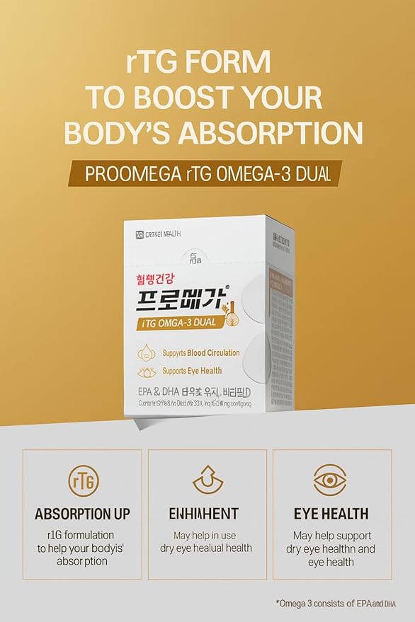 rTG Omega-3 Fish Oil Softgels 600mg EPA DHA Mini Easy-to-Swallow Capsules Dual Omega-3 Formula with Vitamin E High Absorption Fish Oil Supplement 60 Softgels Made in Korea